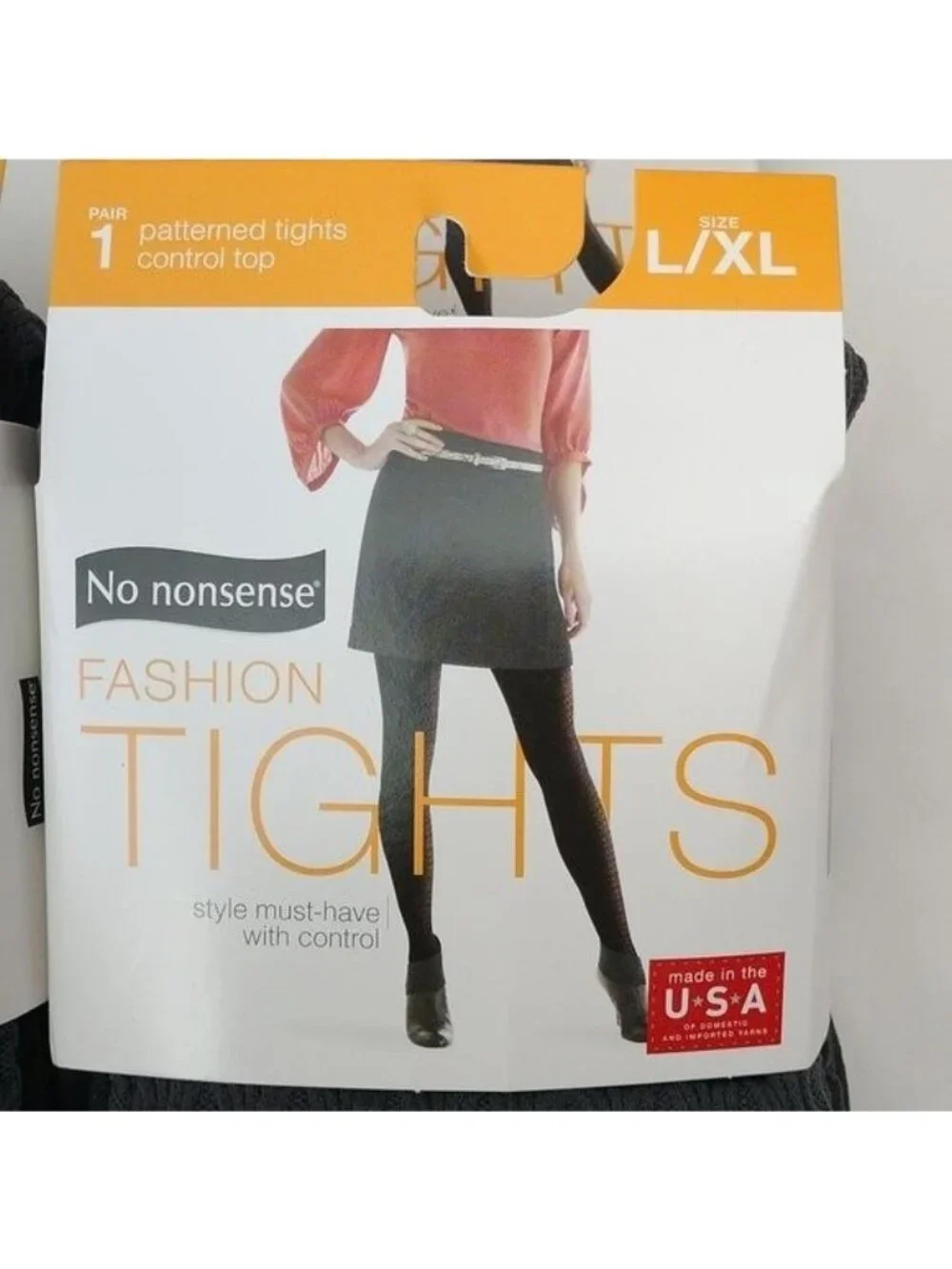 No Nonsense Fashion Patterned Tights Control Top Liner Cable Texture, L/XL 5pr